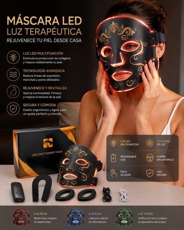 MÁSCARA FACIAL LED DE LUZ TERAPIA ✨💆‍♀️